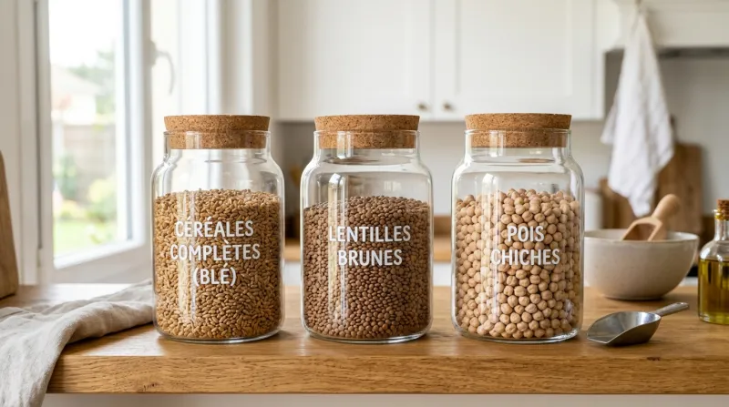  céréales complètes, lentilles et pois chiches 