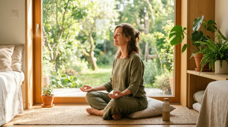 personne pratiquant la respiration profonde
