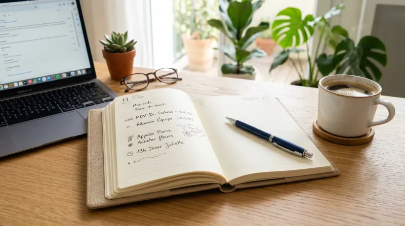 agenda ouvert sur un bureau 