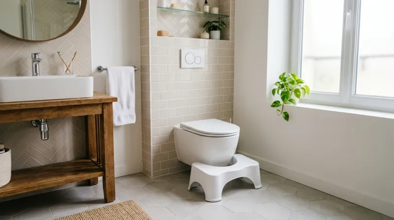 petit tabouret physiologique placé devant des toilettes 