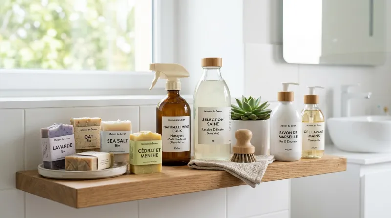 différents types de savons et de produits nettoyants