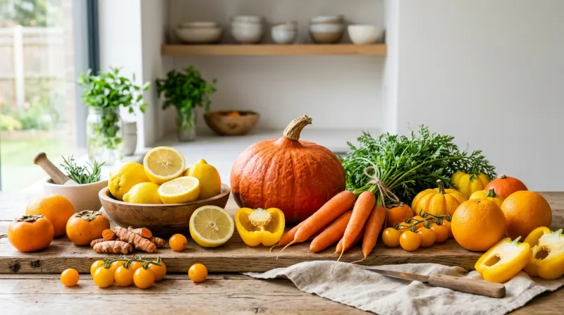  fruits et légumes de couleur jaune et orange