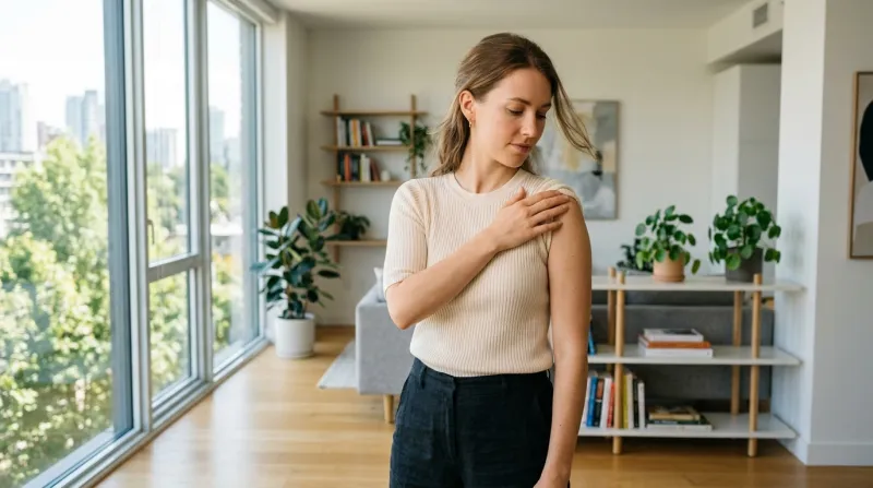 personne touchant son articulation de l'épaule 