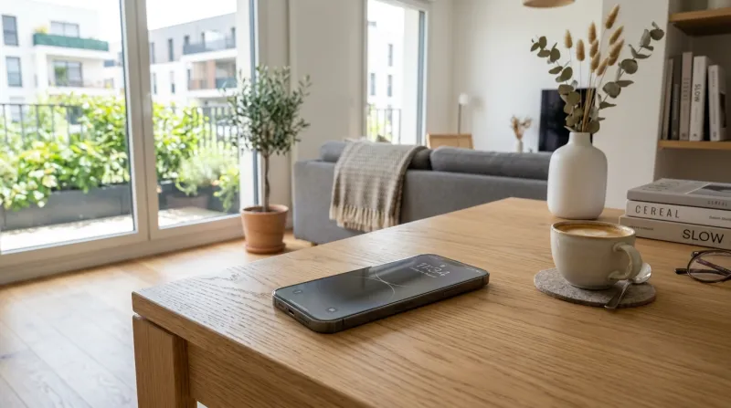  smartphone posé sur une table