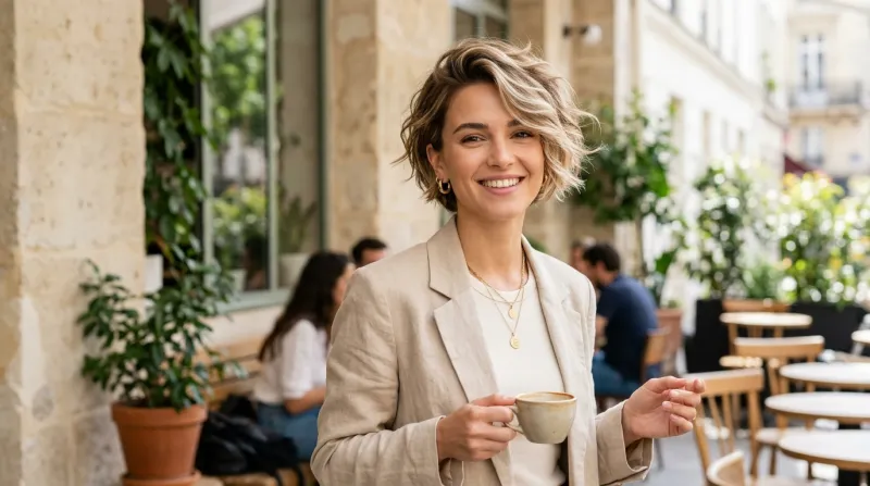 femme élégante arborant une coupe de cheveux bixie texturisée a