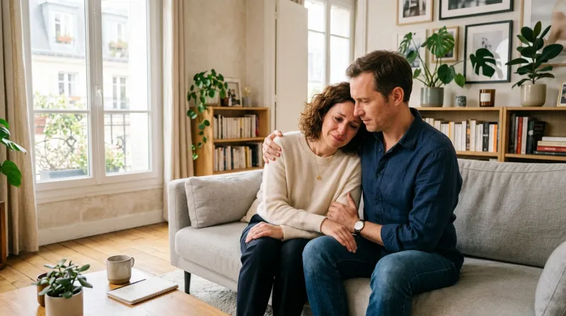 adulte réconforté par un proche 