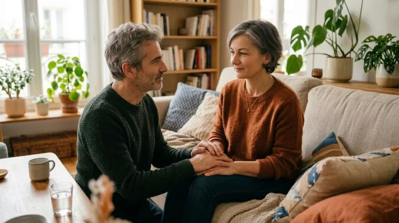 deux personnes se tenant doucement la main
