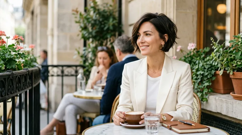 femme élégante arborant une coupe au carré court dégradé