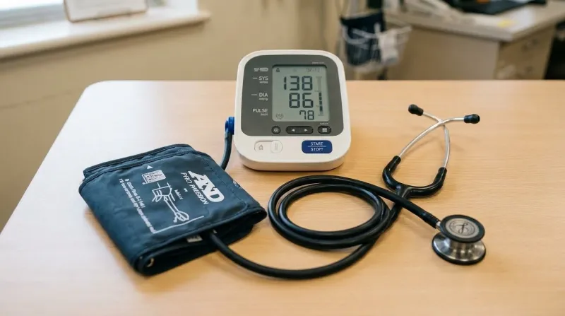 Tensiomètre électronique posé sur une table.