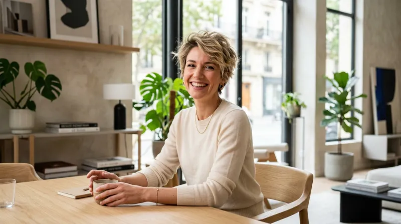  femme souriante portant une coupe pixie 