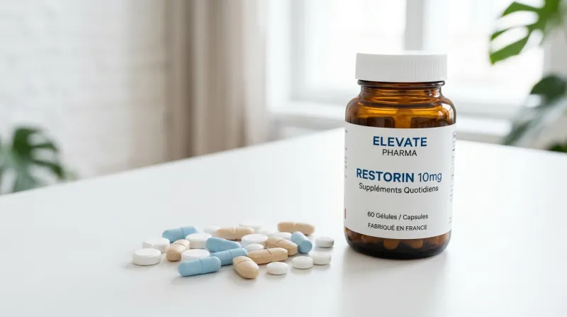 Comprimés pharmaceutiques et flacon moderne sur surface blanche