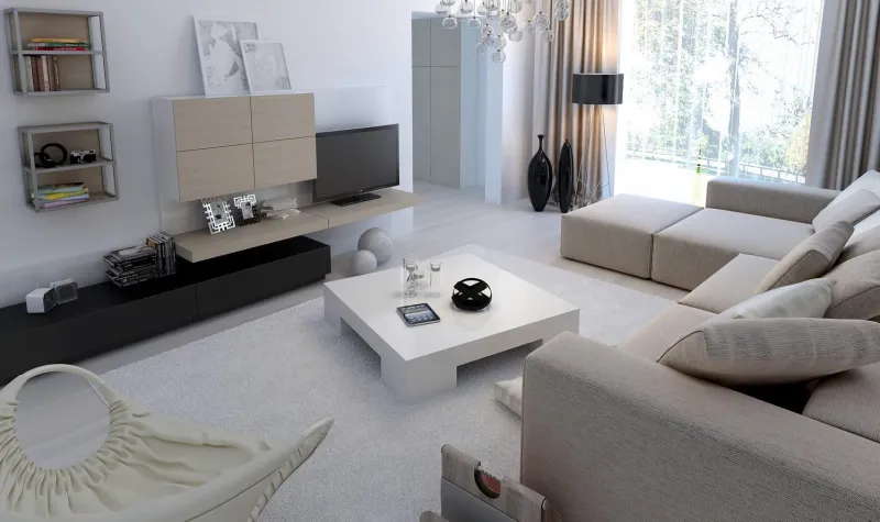 salon intérieur moderne, images 3d