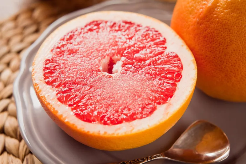 pink grapefruit with sugar - macro perfect helathy sumemr snack or breakfast