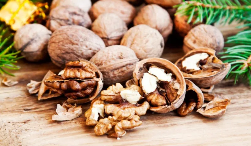 noix concassées, noix de cerneaux et noix entières en arrière-plan