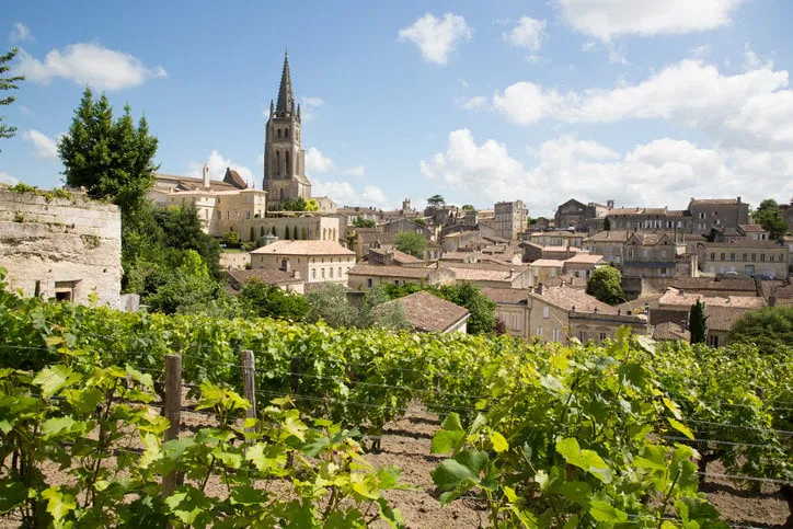 landscape view of saint emilion village in bordeaux region in france
