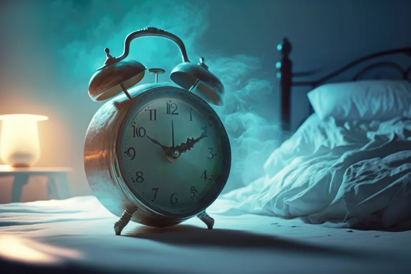 alarm clock in a bedroom with mysterious light nightmare and paranormal activity concept ai generative