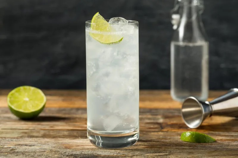 refreshing cold tequila ranch water cocktail with lime