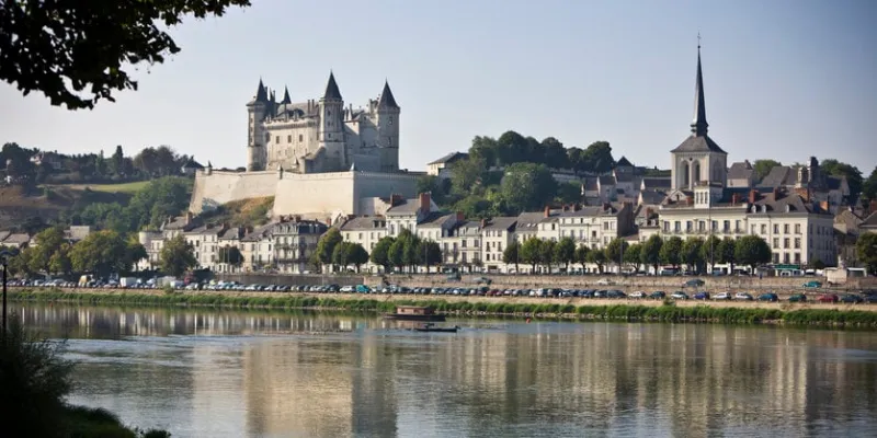 panoramic view over the old city of saumur in the loire valley, france