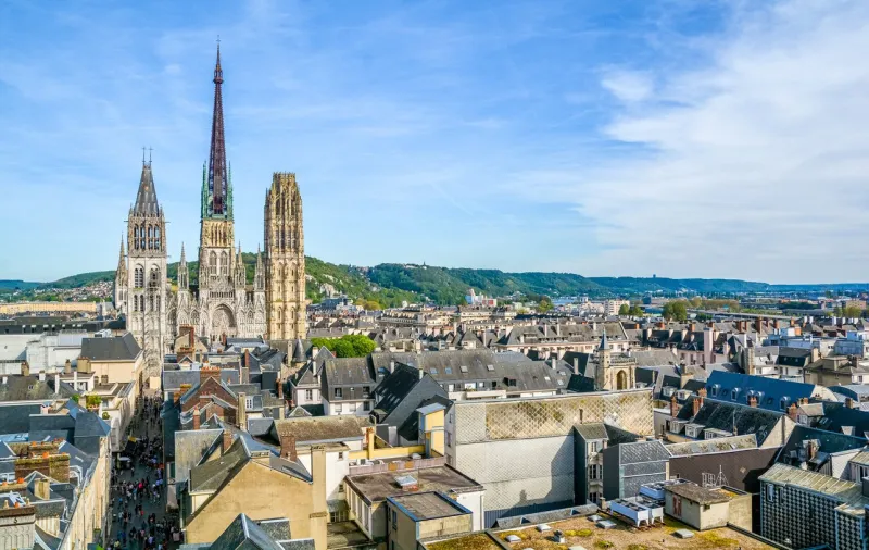 panoramic view of rouen, with the gothic cathedral of notre-dame, on a sunny afternoon normandy, france