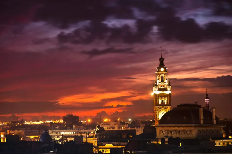 sky over belfry and buildings in main square in lille france