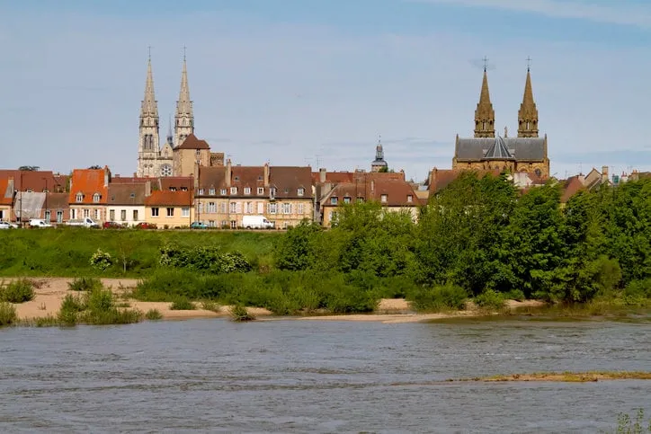 view on vichy from the allier river, france