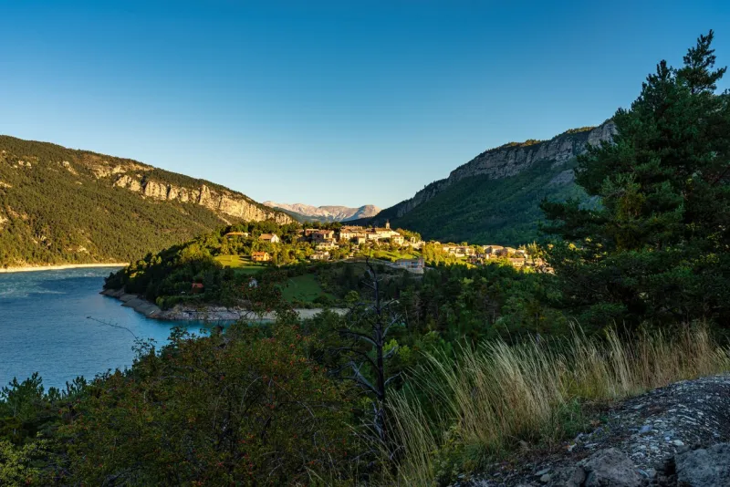 scenic view of lac de castillon near verdon river and gorge, saint-julien-du-verdon, provence, france