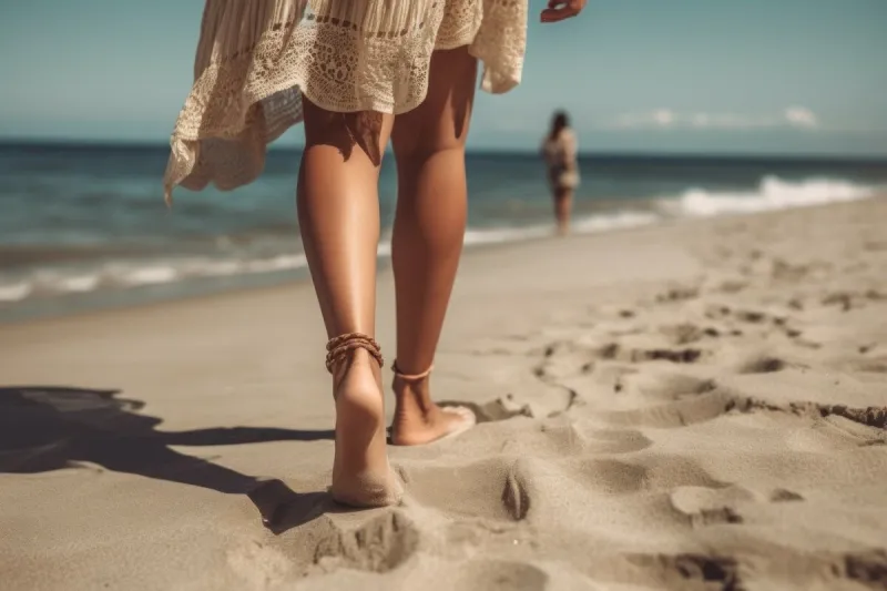 women's legs on the beach near the sea travel concept ai generated, human enhanced