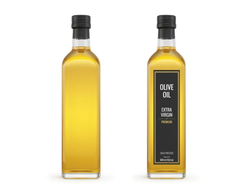 olive oil glass bottle isolated on white mockup template design 3d render