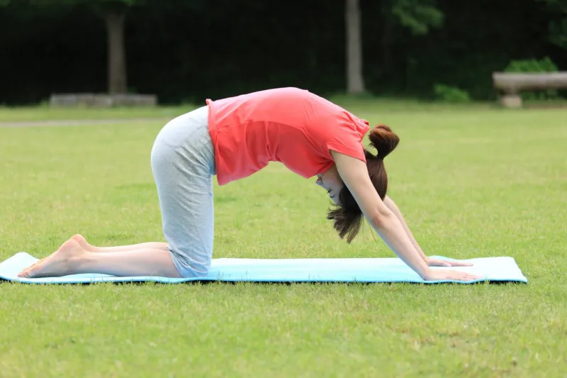 portrait of japanewe woman doing exercise outdoor