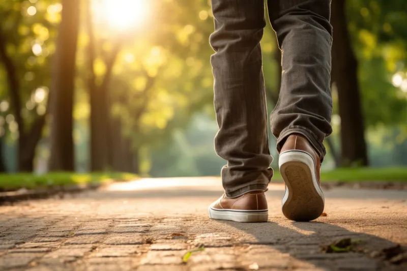 back view of a man walking in summer park, generative ai