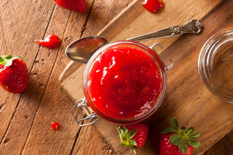 homemade organic strawberry jelly in a jar