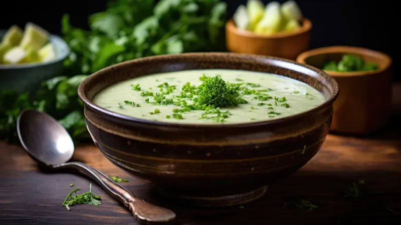 a bowl of leek soup