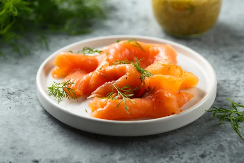 smoked salmon with dill and mustard sauce
