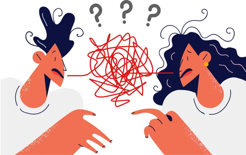 couple fighting have misunderstanding in relationships man and woman engaged in toxic relations, suffer from lack of understanding vector illustration