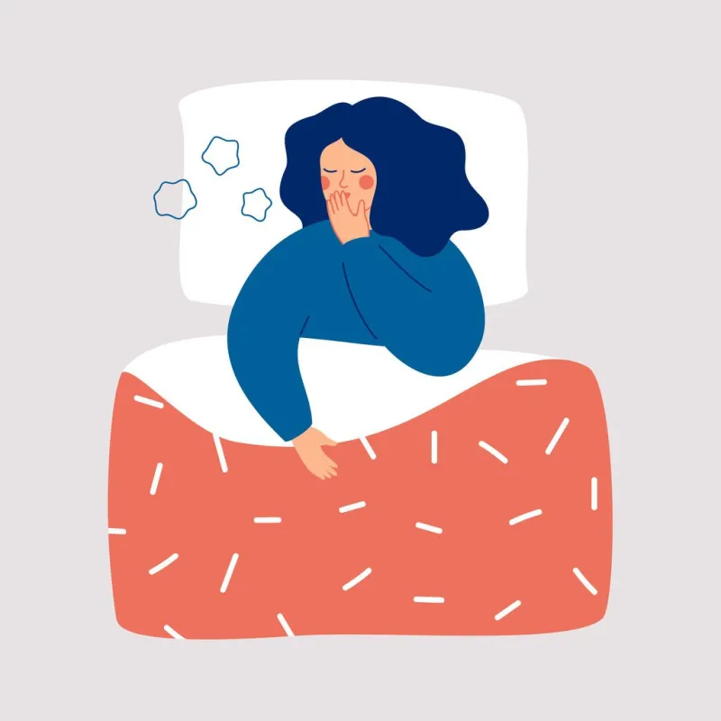 young woman is lying in the bed and coughing sick girl with symptoms of influenza has trouble sleeping concept of health problem and viral infectious disease flat vector illustration