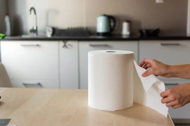 huge roll of paper towels on kitchen table