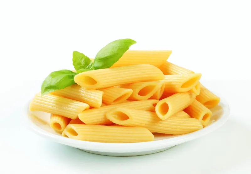 portion of cooked penne pasta