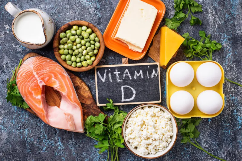 healthy foods containing vitamin d top view