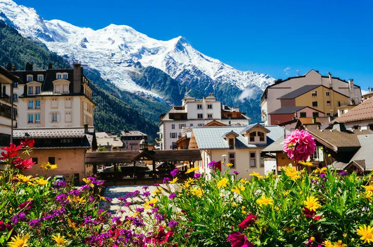 chamonix, france with mont blanc mountain range
