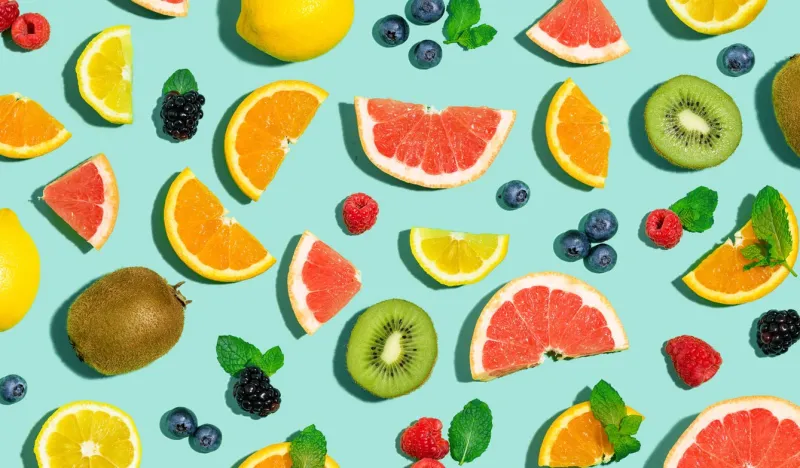 collection of mixed fruits overhead view flat lay