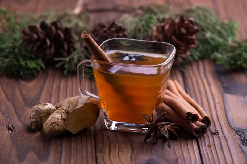 warm drink for winter  tea, cinnamon, star anise, and ginger