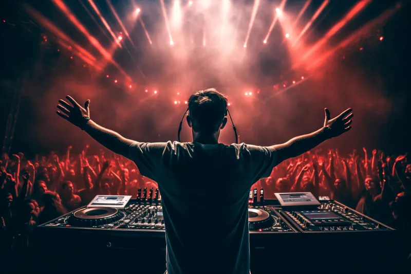 dj playing live music ona a night club