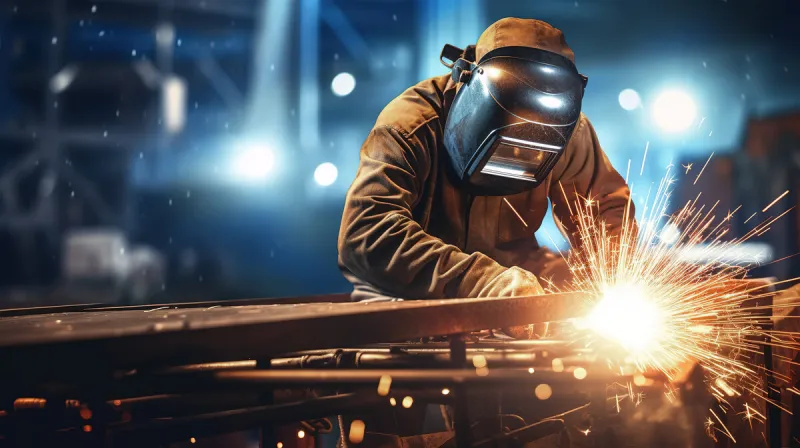 welder is welding metal , industry them bokeh and sparkle background