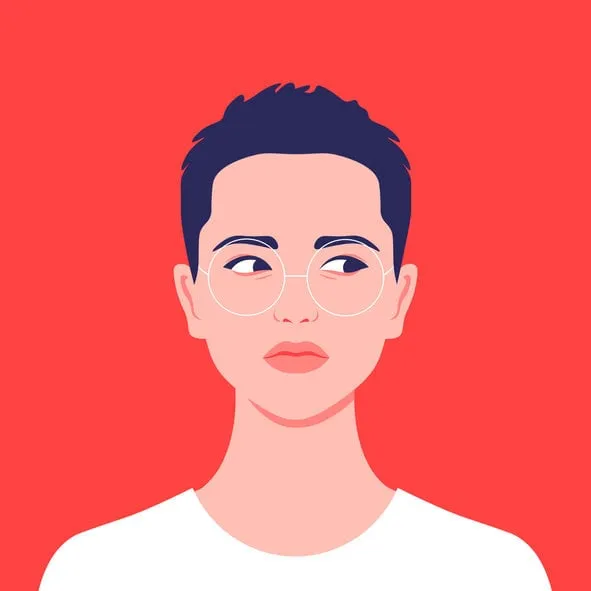 portrait of a short-haired girl androgin looking with a sidelong glance diversity avatar for a social network student vector flat illustration