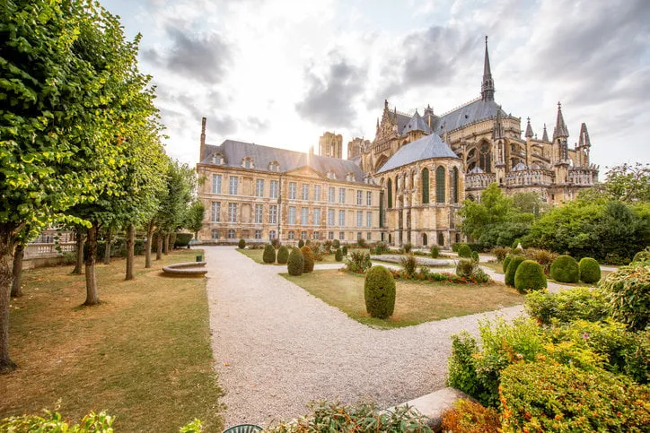 reims gardens on the backyard of notre-dame cathedral in france