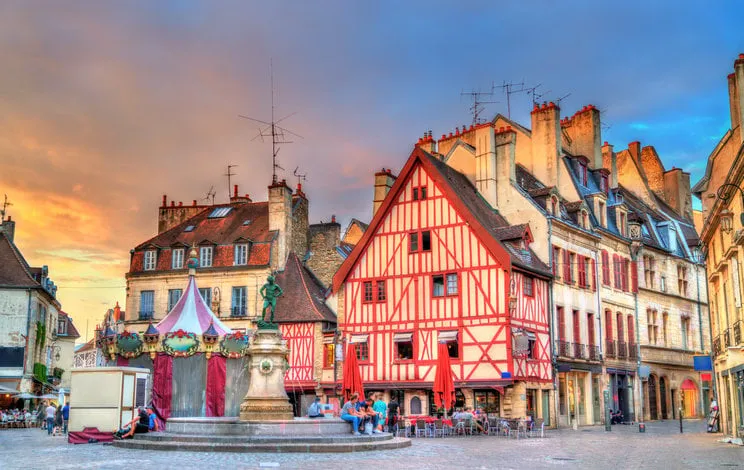 traditional buildings in the old town of dijon - burgundy, france