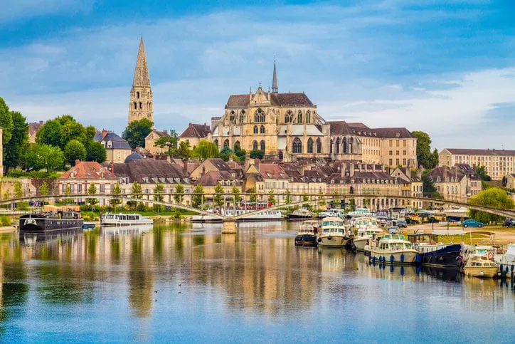 beautiful view of the historic town of auxerre with yonne river, burgundy, france