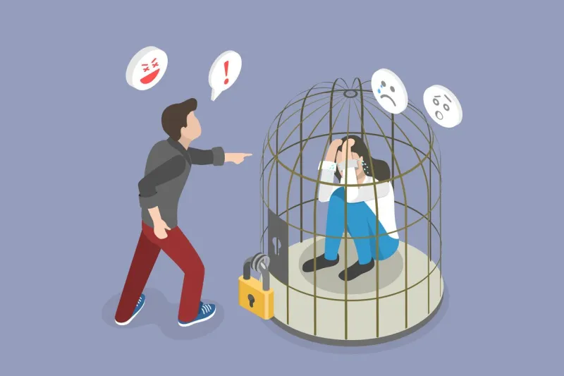 3d isometric flat vector conceptual illustration of victim of bullying , domestic violence