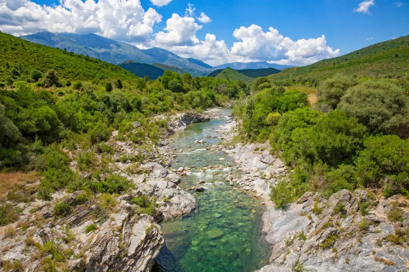 piscines naturelles de cavu are natural swimming pools formed by river cavu, corse du sud, corsica, france