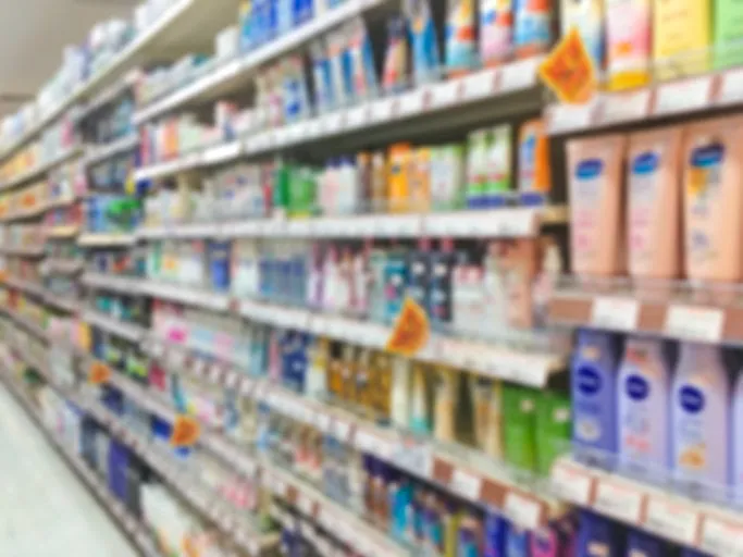 supermarket shelf defocus background